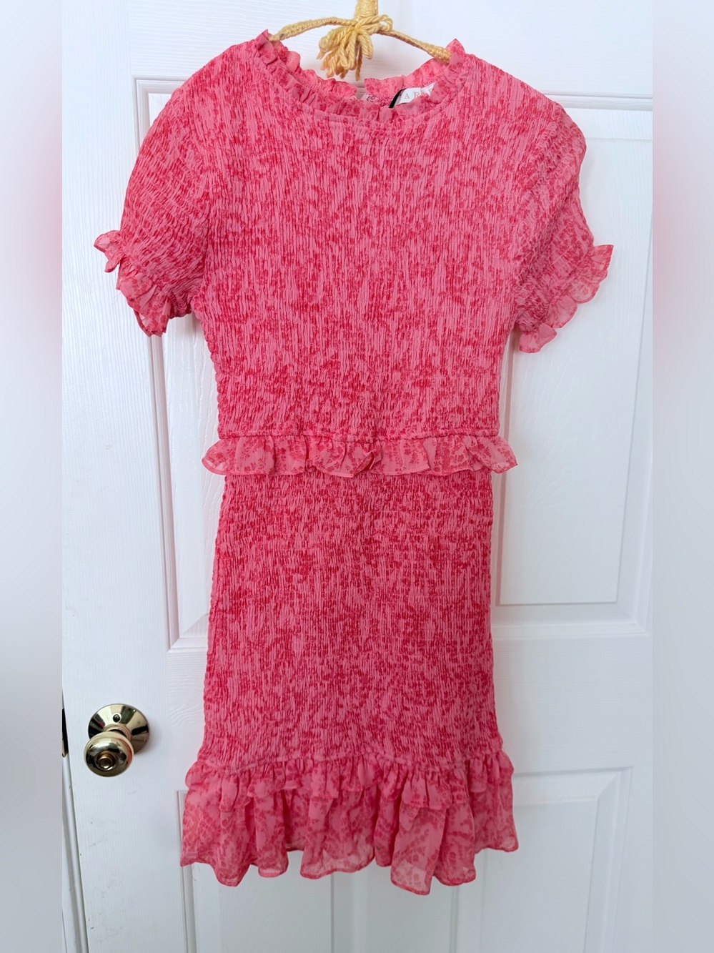 Karlie Pink Floral Smocked Ruffle mini Dress Size Small Cottagecore boho y2k